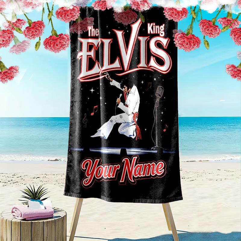 Name Custom Elvis Print Beach Towel, Large Soft Quick Dry Towel for Beach Camping Swimming