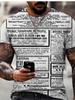 Herren T-Shirts Alte Zeitung 3D-Druck Herren Sommer Lässig Mode Hip Hop Lustig Kurzarm Neue Streetwear Vintage T-Shirts Oberteile Hemd
