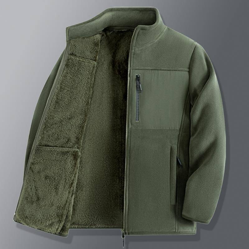 Herbst- und Wintermantel mit dickem Samt für Herren-Oversize-Oberteil, Herren-Frühlingsbekleidung Dünne Jacke, Herren-Mittelalter- und Senioren-Bekleidung Stehkragenjacke