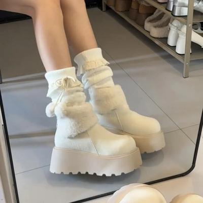 Stivali da Neve in Cotone Caldi Antiscivolo con Fondo Spesso da Donna Inverno Stivaletti con Tacco Alto e Fodera in Pile Suola in Gomma Antiscivolo Stivaletti alla Caviglia