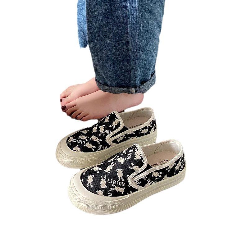 Old Beijing cloth shoes women's summer breathable one-pedal casual shallow mouth flat-soled canvas shoes women's lazy thick baseplate shoes