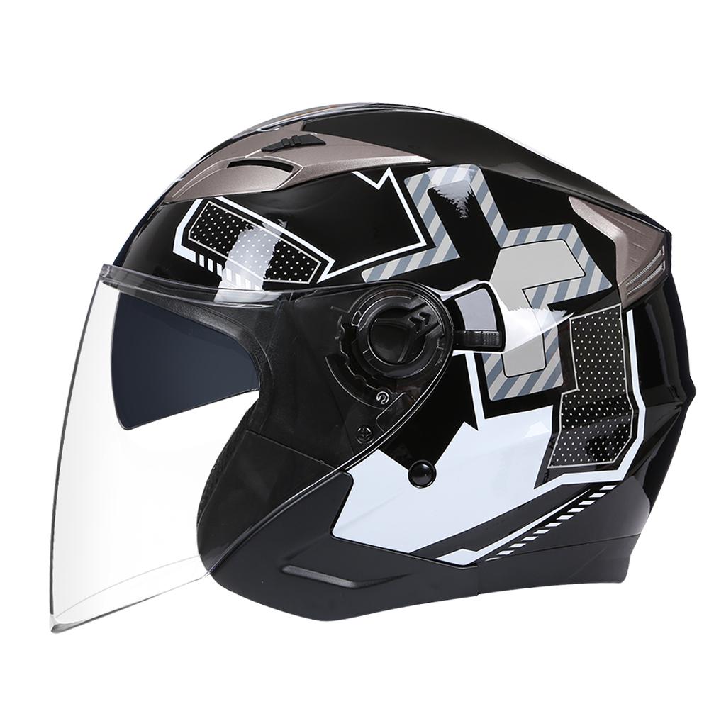 Half Face Helmet Safety Double Buckle Fashion Four Seasons Motorcycle Helmet Moto Men Women Double Lens Capacete De Moto DOT