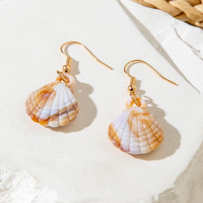 Summer Beach Wind Acrylic Starfish Shell Earrings, Geometric Scallop Pendant Earrings