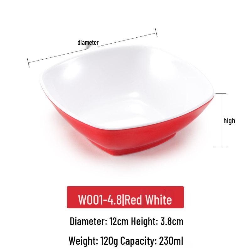 Melamine Imitation Porcelain Square Plastic Bowl for Restaurants and Hotels - Perfect for Fast Food, Barbecue, Bibimbap, and Desserts.