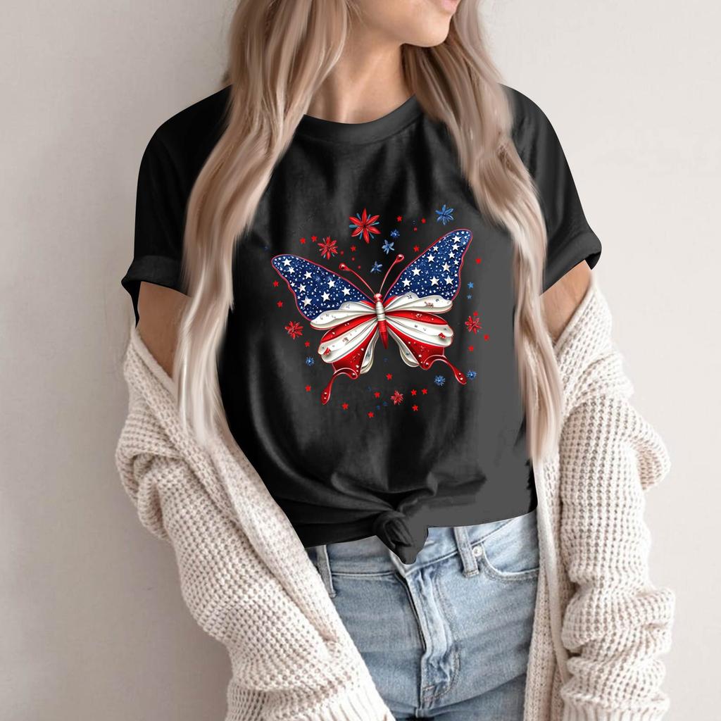 Women's Round Neck Printed Short-sleeved T-shirt Top