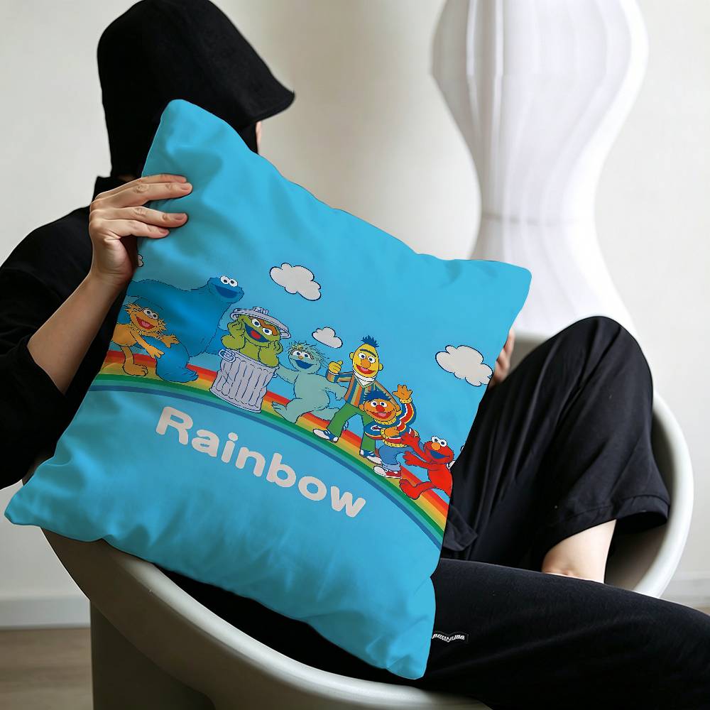 S-Sesame Street TV Cute Cartoon Pillow Covers Cartoon Sofa Decorative Home Double-sided Printing Short Plush Cute Cushion Cover