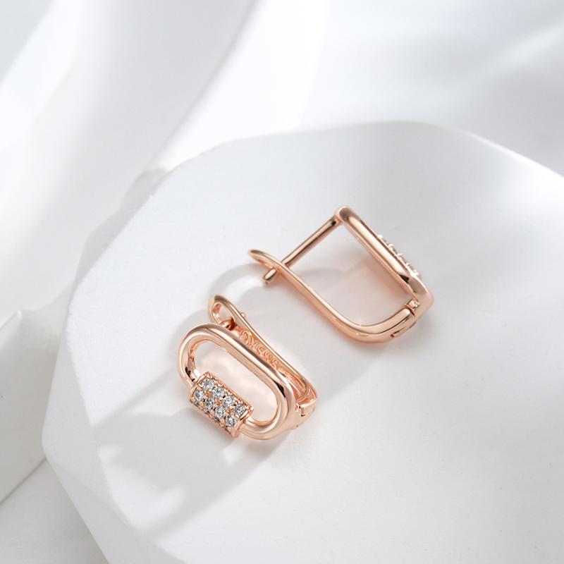 Ovanliga Rose Gold Färg Damörhängen Vardagliga Fina Smycken Minimalistisk Geometri Naturlig Zirkon Hängande Örhänge Mode