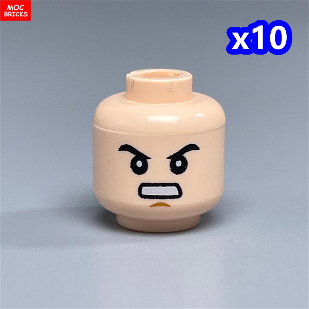 10pcs MOC Bricks Printed Head Beard Men Woman Face Cool Expression Building Blocks Model Kids Toys Gifts