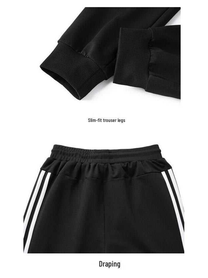 Spring & Autumn Three-Stripe Tracksuit: Two-Piece Casual Uniform for Couples and Activities, Custom Logo Available