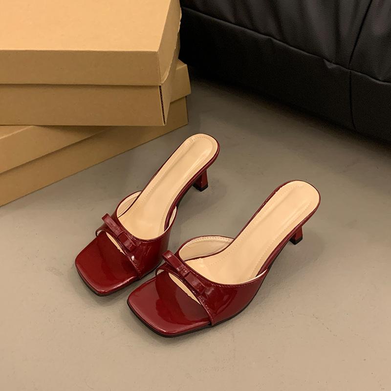 High-heeled Slippers Summer New Women's Summer Outer Wear Square Heel One-word Outer Wear Women's Sandals