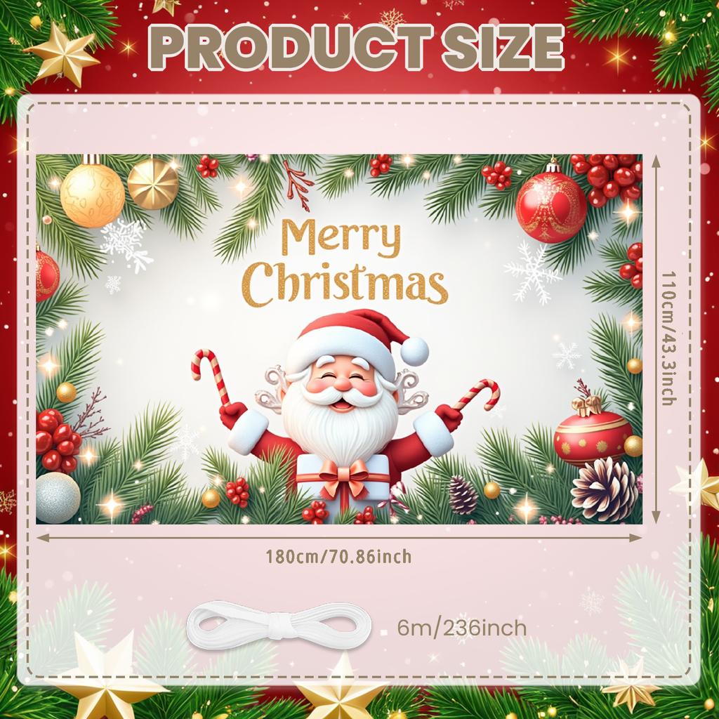 Christmas Decor Santa Claus Festive Backdrop Seasonal Decoration Christmas Tree Winter Wonderland Banner For Winter Festival