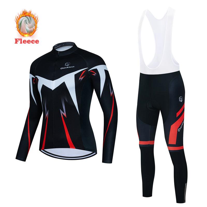 Winter Bike Team Fleece Cycling Jersey Set Fluorescent Green Ropa Ciclismo Men's Long Sleeve Warm MTB Bike Clothes Uniform Road Bicycle Cycling Suit