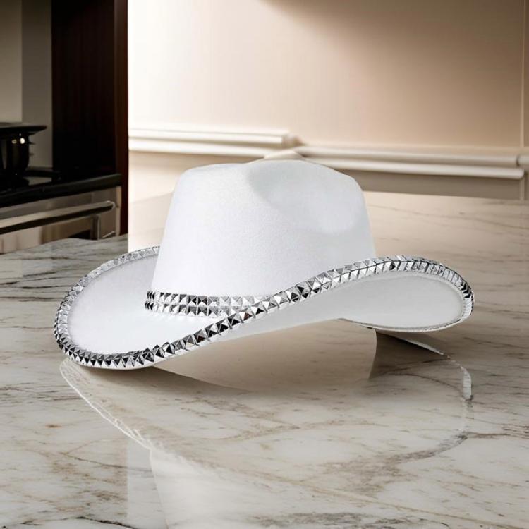 Plain Color Cowboy Hat with Rivet Trim Woman Proms Banquets Party Cowboy Hat Adult Teen Photography Western Hat