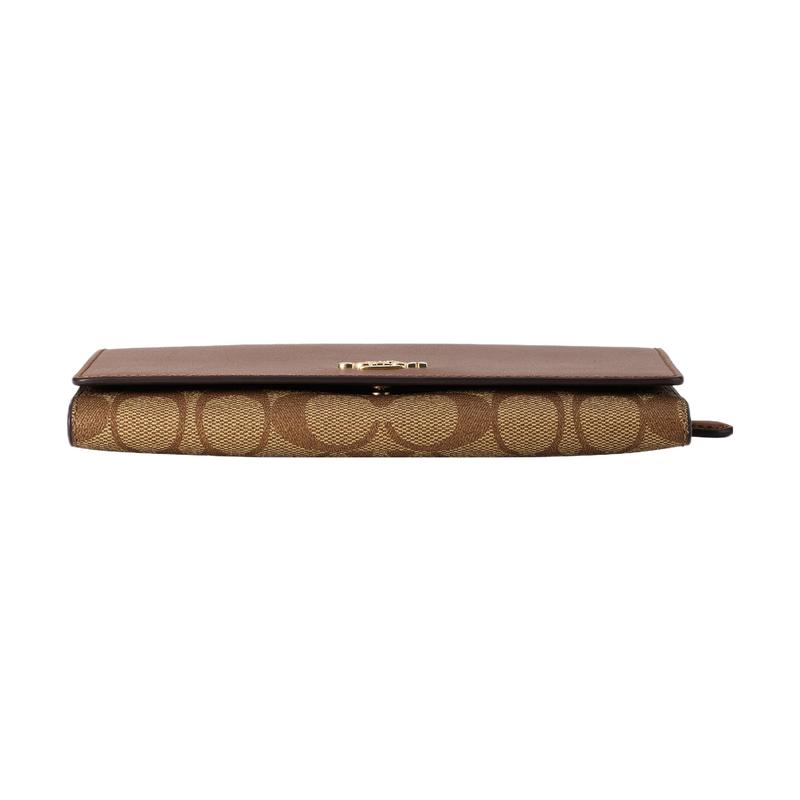 COACH Trifold Wallet 17 Horizontal Printed Fold Coated Canvas Leather Clutch Wallet Women's Brown