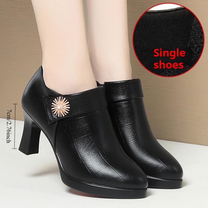 Deep-cut Single Shoes, Waterproof Platform Catwalk High-heeled Shoes for Women, Versatile Single Boots, Ladies' Leather Shoes, Thin Velvet Shoes