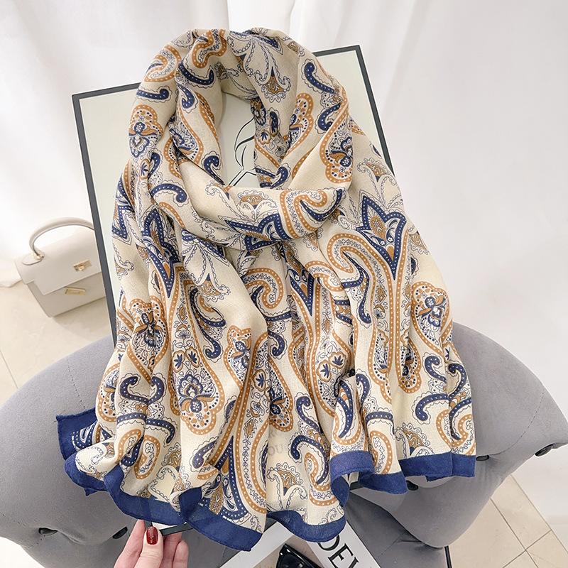 Creative elegance cotton and linen scarf femininity high sense abstract style printing with shawl