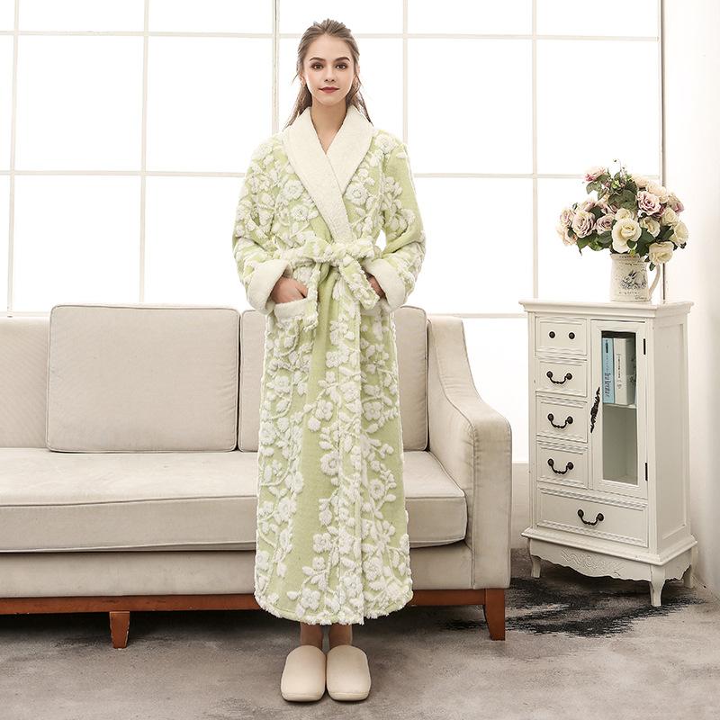 Buy Couple Flannel Solid Color Warm Bathrobes Soft Velvet Long Pajamas