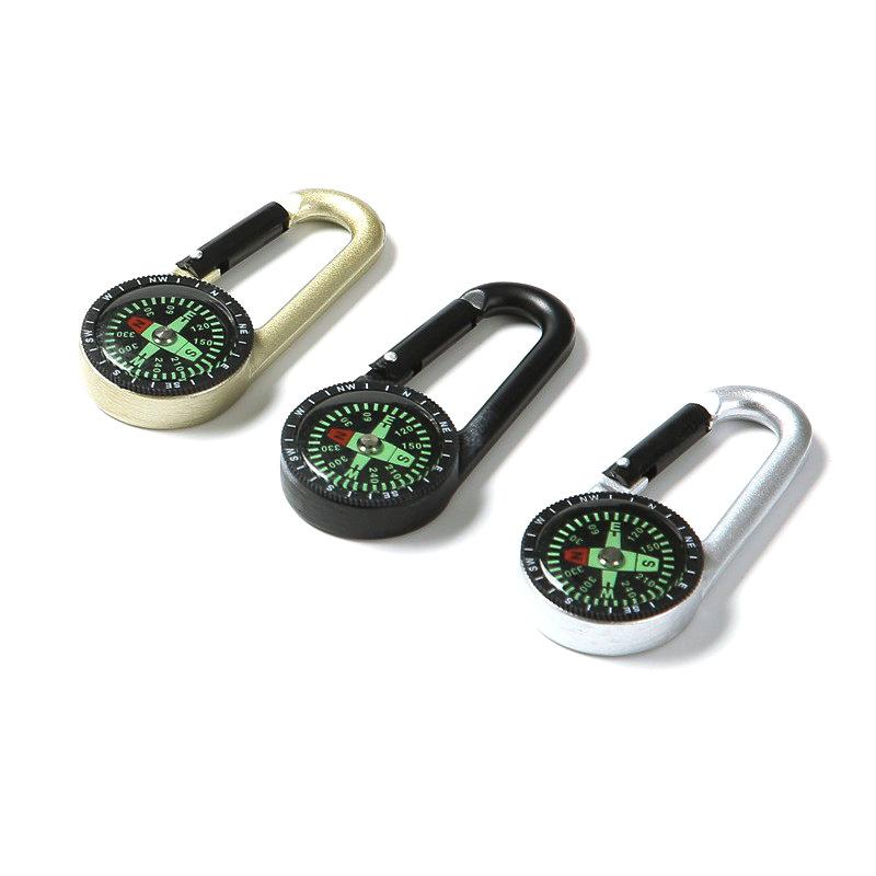 2-in-1 Metal Keychain with Compass, Carabiner, Multifunctional Outdoor Survival Gear for Hiking, Camping, Emergency