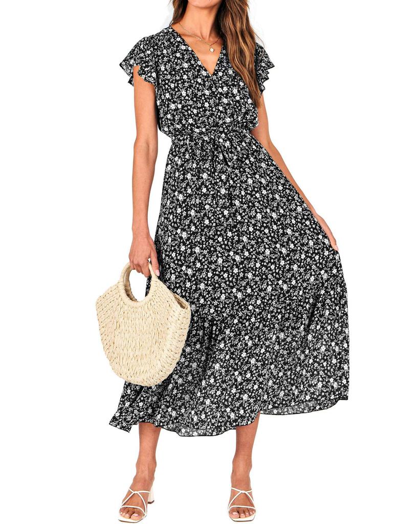2024 Women's Summer Short-Sleeve Elastic Waist Chiffon Dress