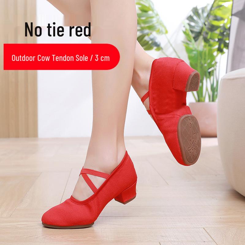 Women's Lace-Free Ballet Heeled Dance Shoes with Soft Sole for Yoga and Classical Dance