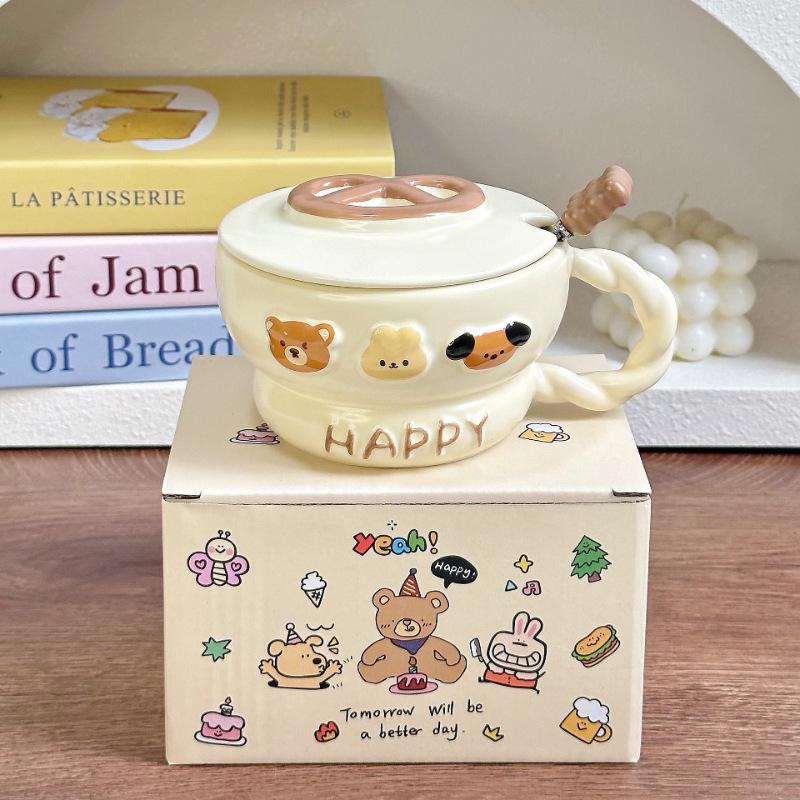 Cute Large Capacity Mug Office Couple Ceramic Water Cup for Girls Birthday Gift Souvenir