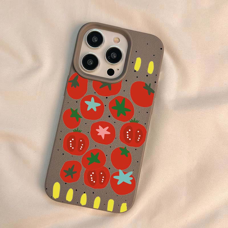 Case For iPhone 11 12 13 14 15 16 Pro Max New Ins Creative Tomato Print Lichee Pattern Cover For iPhone XS Max X XR 16 Plus 16e