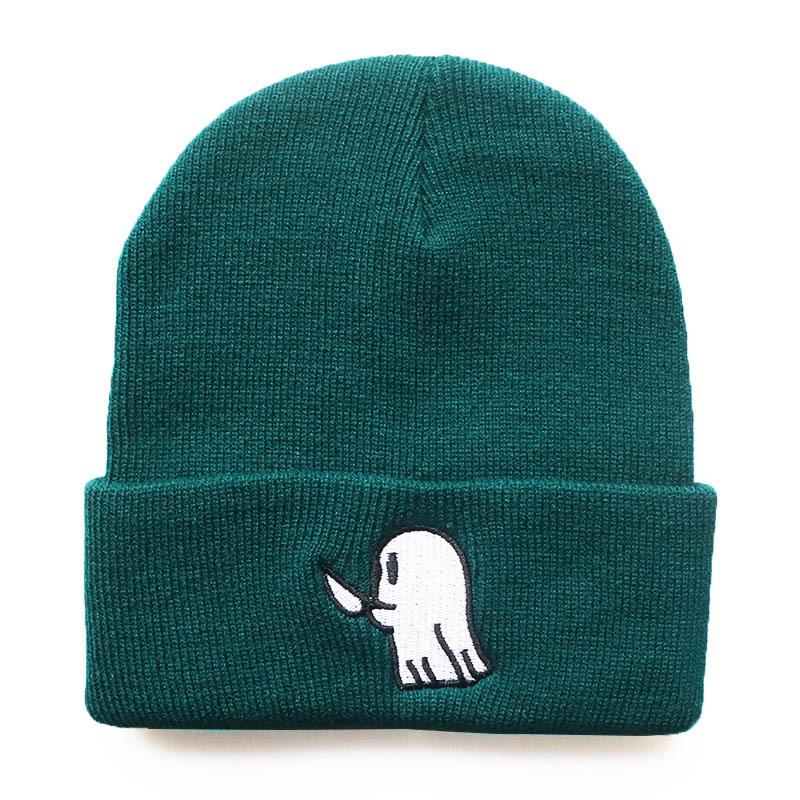 Unisex Student Hip-hop Cute Cartoon Hat with Ghost Embroidery, Knitted Beanie, Outdoor Sports Warm Hat