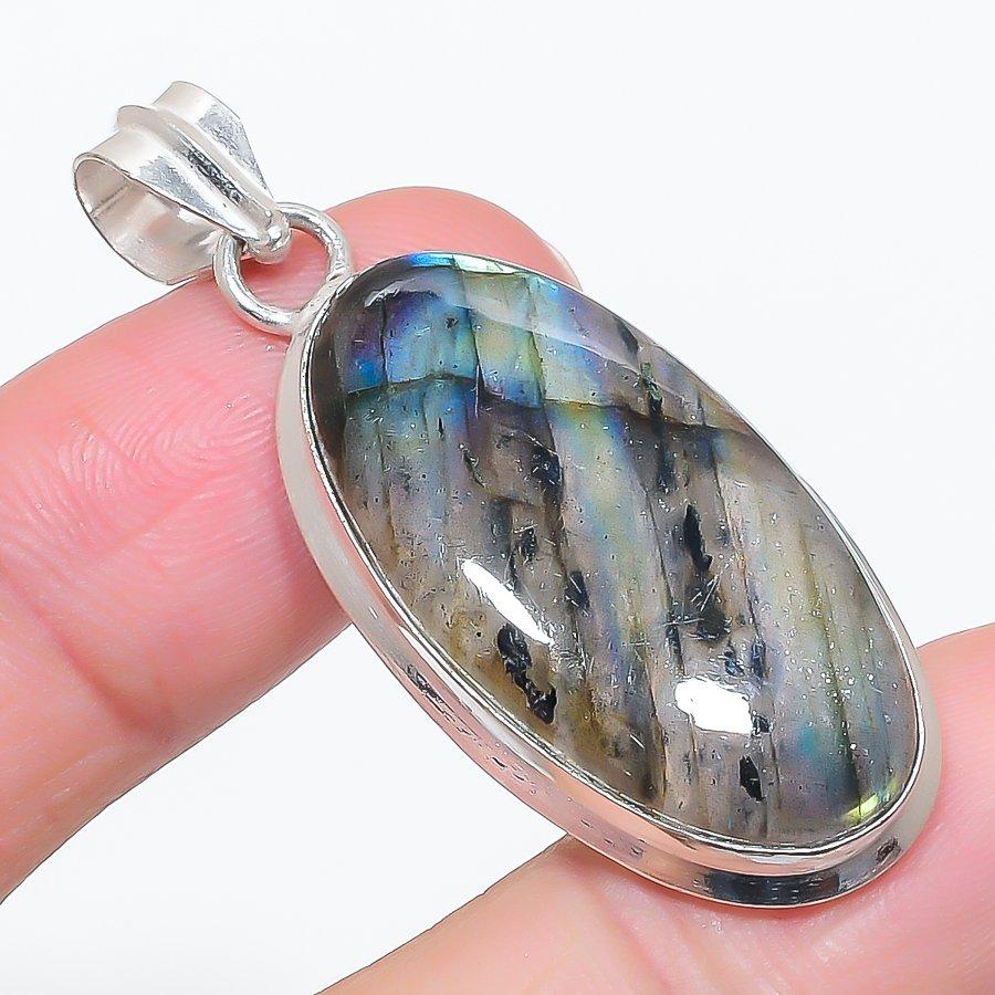 Natural Labradorite Gemstone 925 Sterling Silver Jewelry Pendant 1.97" t0E92