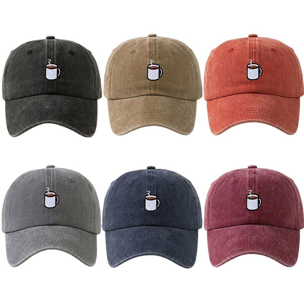 Embroidered Coffee Cup Baseball Cap Hip Hop Sun Hat Retro Distressed Baseball Cap Unisex