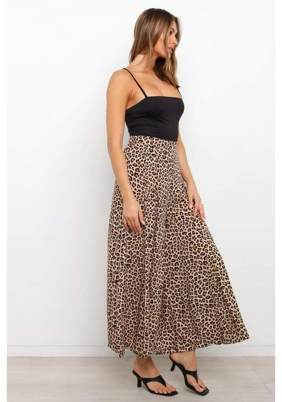 Frühjahr/Sommer 2025 High-Waist Hose mit Leopardenmuster und weitem Bein