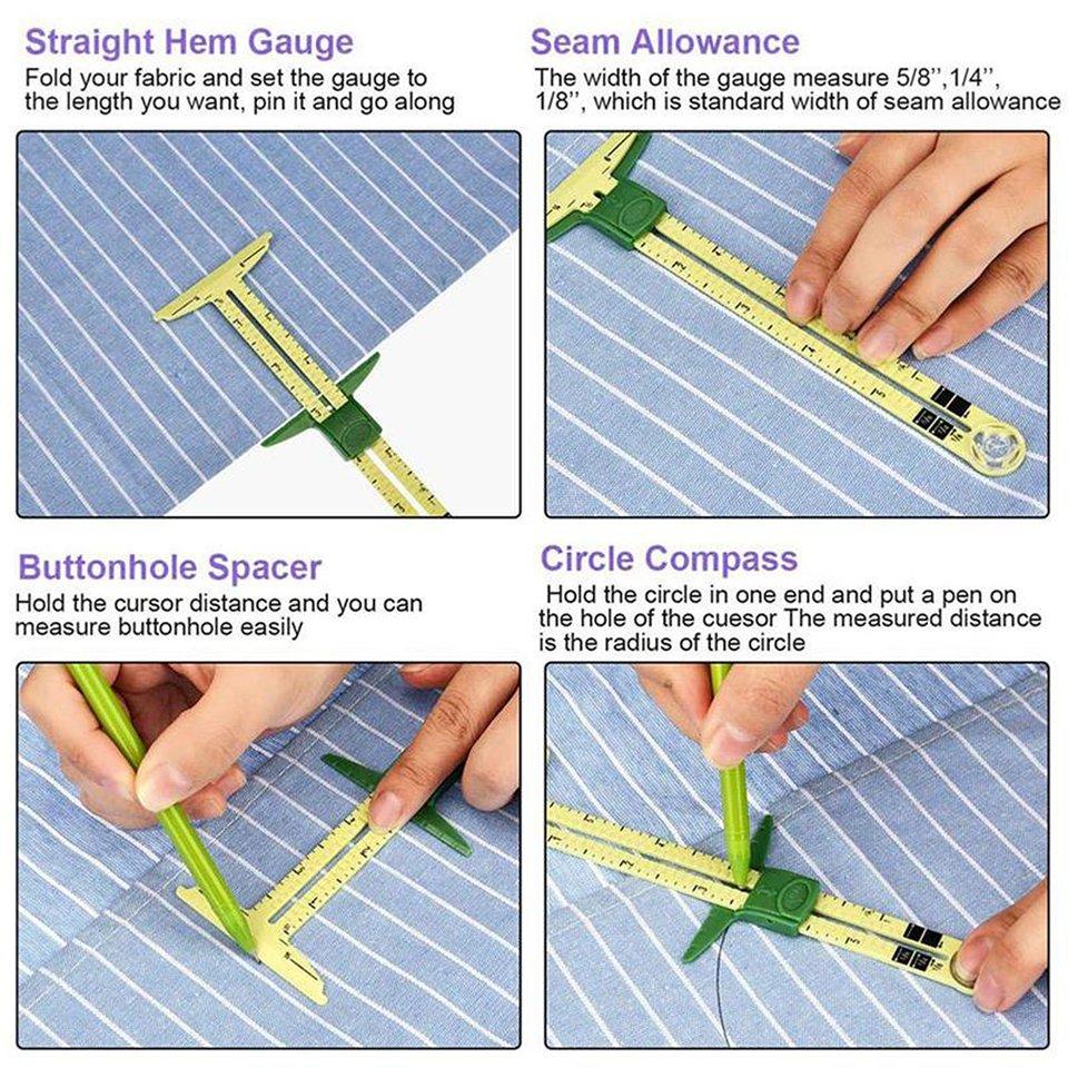 Ecartament glisant 5-în-1 cu instrument de măsurare pentru cusut Nancy Instrument pentru patchwork Riglă EX