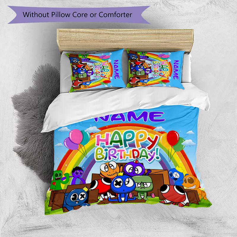 Set Biancheria da Letto 3 Pezzi Nome Personalizzato Rainbow Friends Copripiumino Chiusura Include 1 Copripiumino & 2 Federe per Tutte le Stagioni Decorazione Camera da Letto