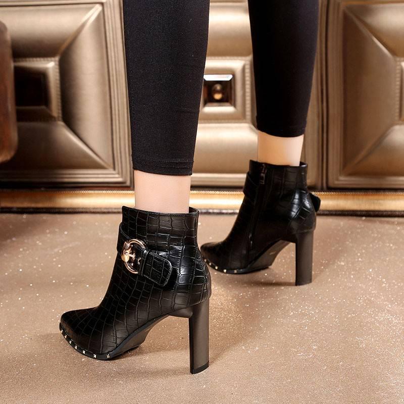 Botas cortas Puntiagudo Tacón grueso Tacón alto Moda Moda Botas de mujer  Botas cortas pequeñas comprar a buen precio — entrega gratuita, reseñas  reales con fotos — Joom