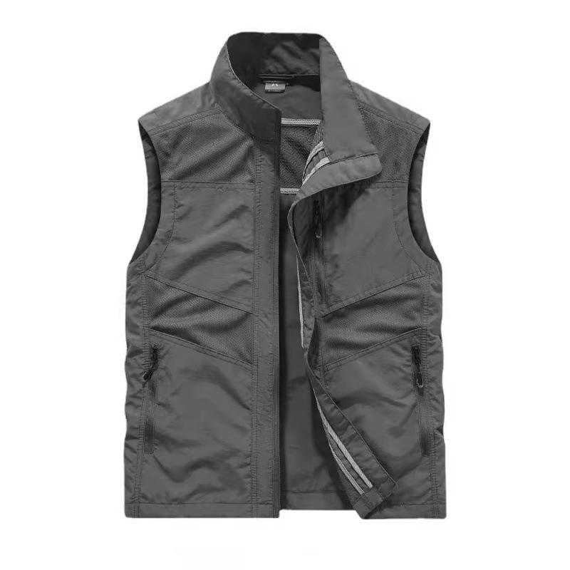 Vår och Höst Väst Herr och Ungdom Multi-Ficka Verktygsdesign Stor Storlek Lös Ståkrage Väst