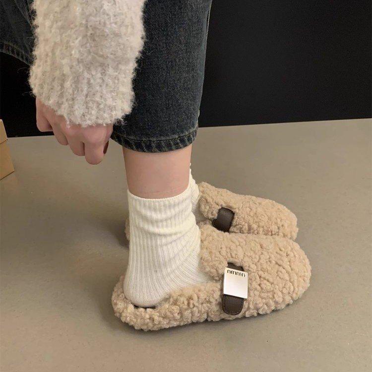 2025 höst och vinter ny koreansk version retro enpedals mild älvvind trampande fot Doudou-skor plattbottnade sammet bomullsskor