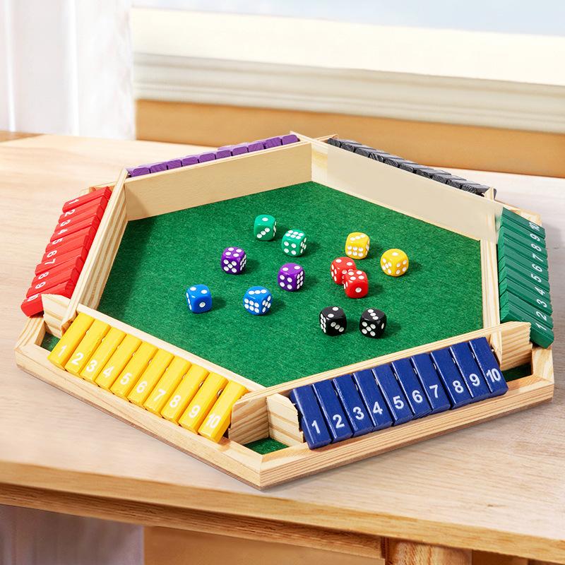 Shut the Box Dice Activity designed for 4/6 Players Wooden Plate Six Sided Math Tabletop Activity Indoor Enjoyable Flop Activity