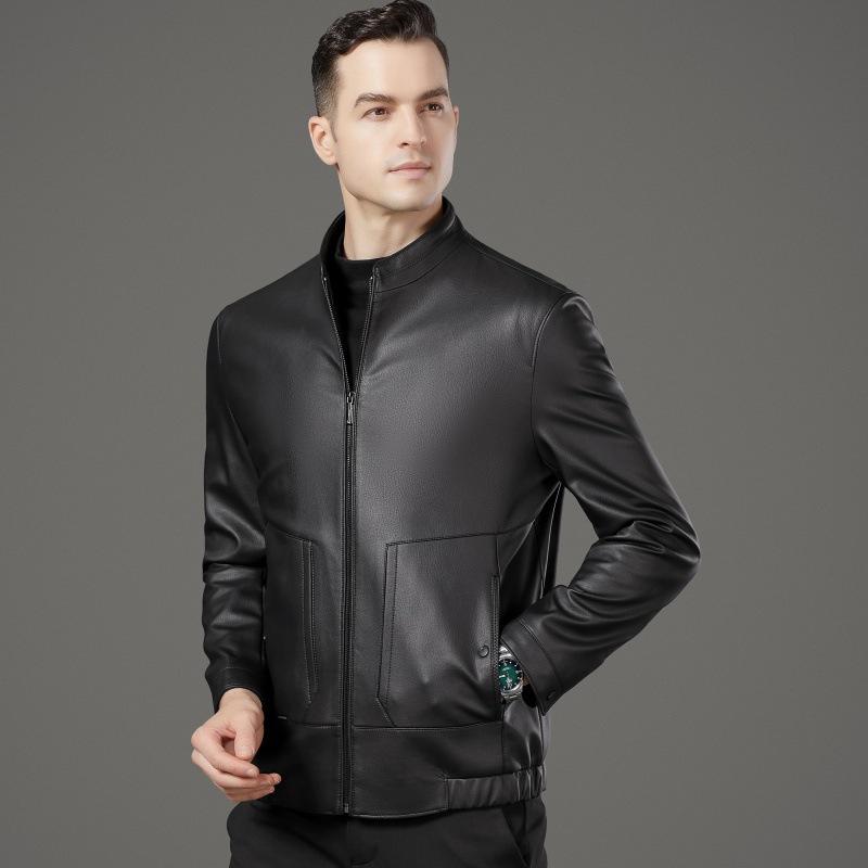 Leather jacket men's autumn and winter new business casual loose men's stand-up collar leather jacket middle-aged dad's men's jacket