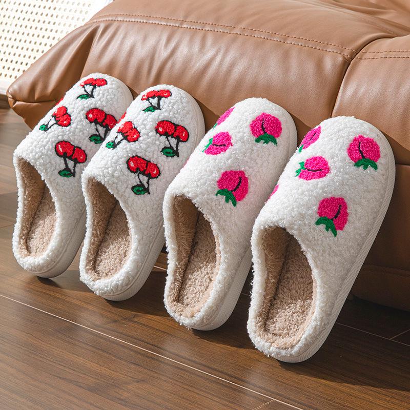 Embroidered Fruit Design Men's & Women's Indoor Cotton Slippers