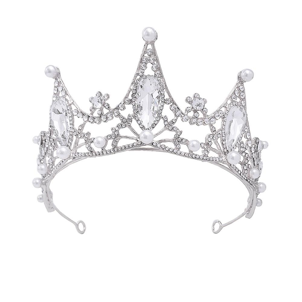 

New Baroque Bridal Large Crown Popular Alloy Rhinestone Silver Crystal Tiara Headband Crown