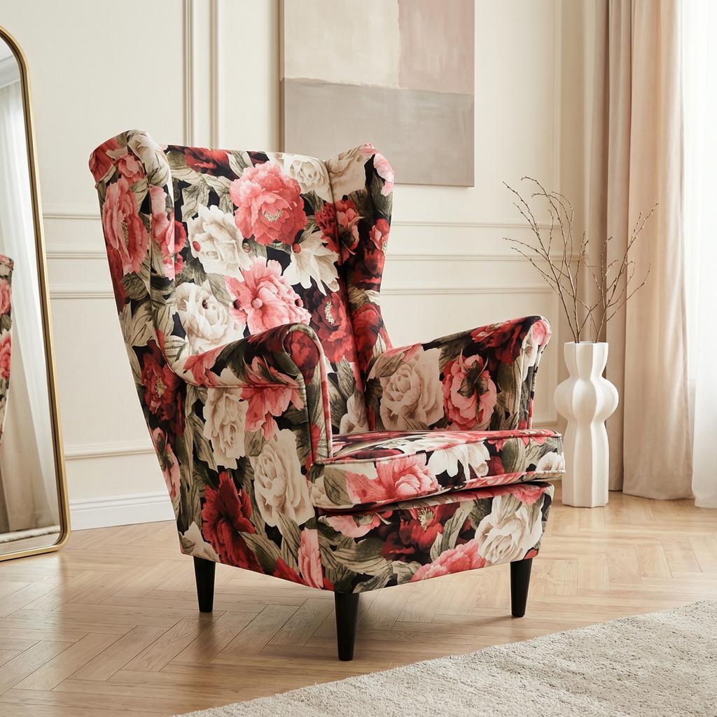 Ohrensessel Ari Spring Print mit Muster im skandinavischen Stil – Family Meble