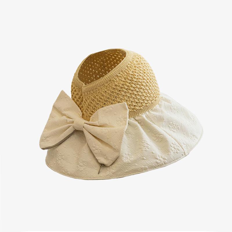 Hat Style Versatile Sweet Solid Color Bow Wide Brimmed Womens Hatscaps Sunshade