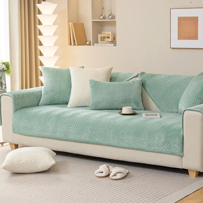 Plush Herringbone Pattern Sofa Covers Kid Mat Sofas Cover Anti-slip Couch Protector Slipcover Removable Sofa Mat for Living Room