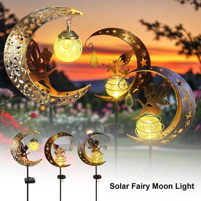 1 Pc Solar Outdoor Garden Lights The Moon and The Fairy Fairy Lights Waterproof Crackle Glass Globe Led Landscape Lighting