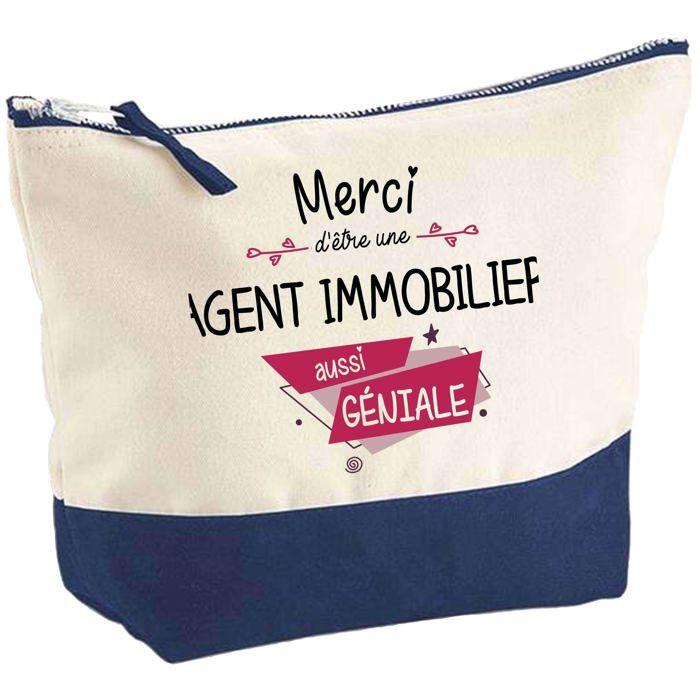 Trousse de maquillage grand format - PLANETEE - Agent immobilier Merci Génial - Impression HD - Coton - Fabriquée en France
