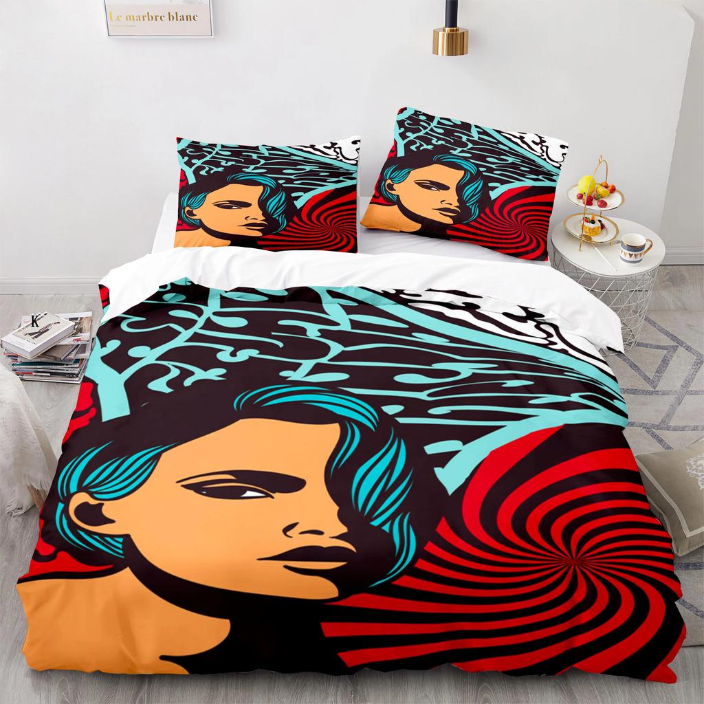 Retro Abstract King Queen Duvet Cover Colorful Vintage Style Bedding Set for Teens Adult Modern Art 2/3pcs Polyester Quilt Cover