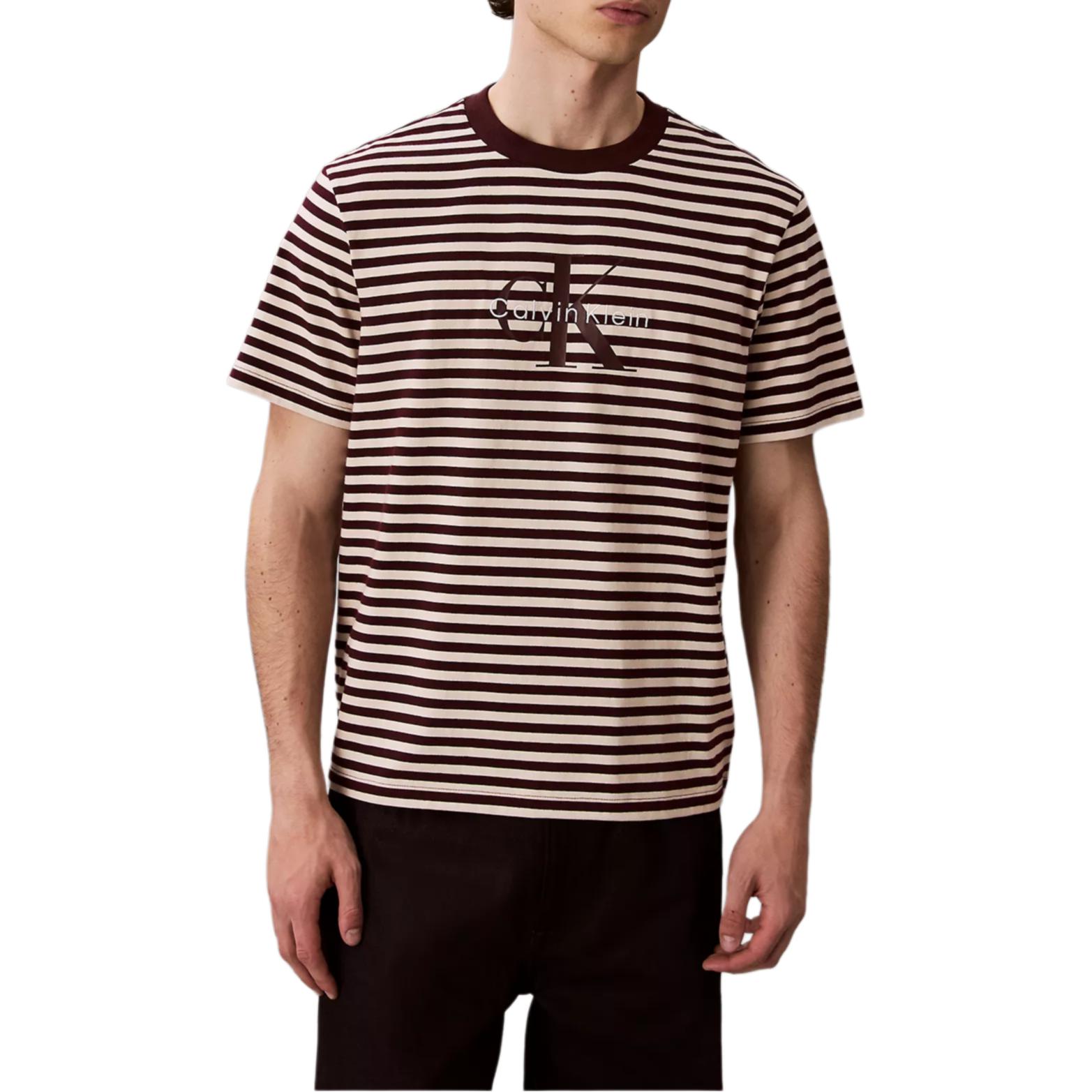 Calvin Klein Comfortable Versatile Casual Letter Logo Striped Short Sleeve T-Shirt Men tops 4RD204G-GR9 S
