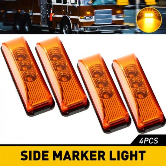 3-LED Side Marker Lights RV Truck Trailer Clearance 4x Light Waterproof Amber