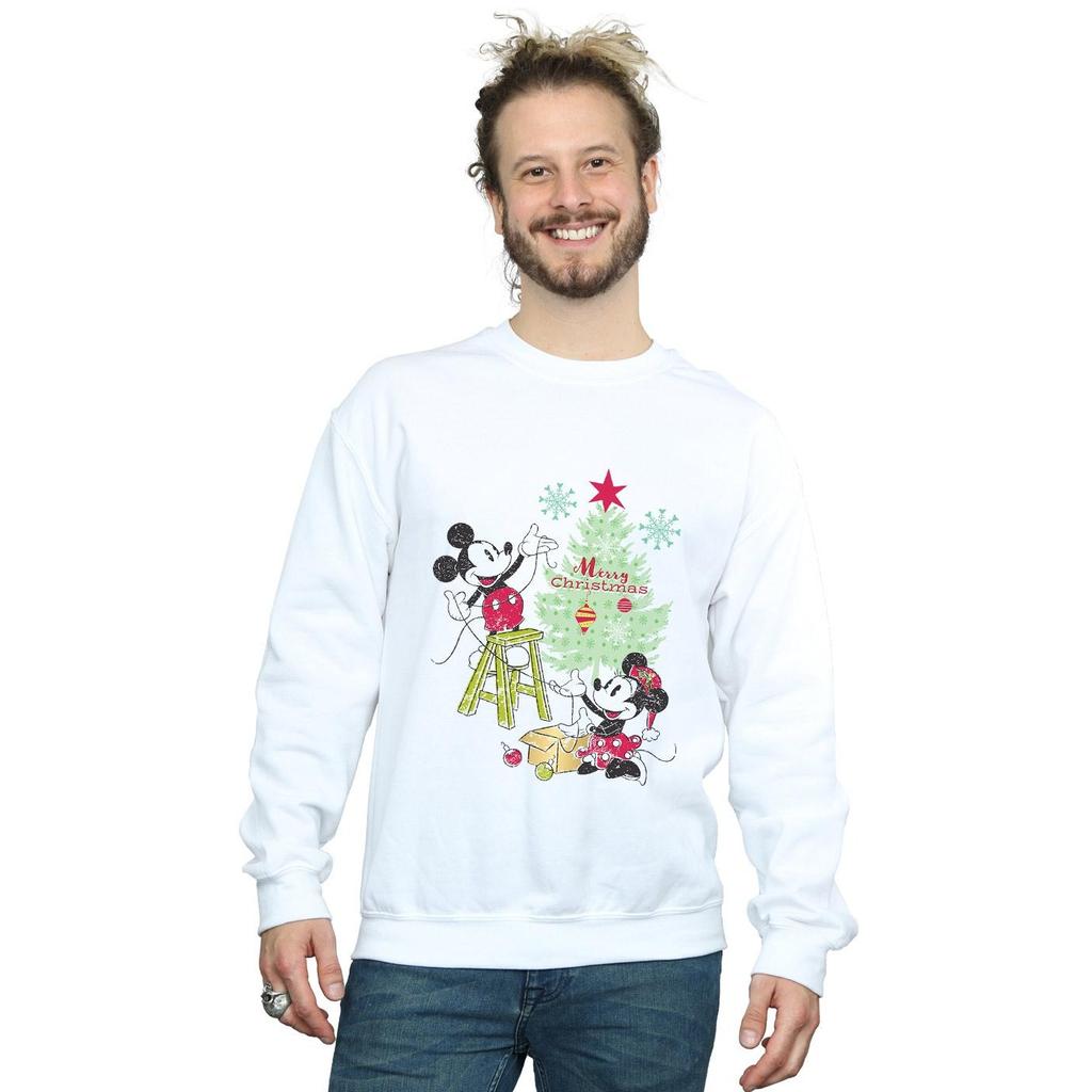 Disney Mens Mickey And Minnie Christmas Tree Sweatshirt