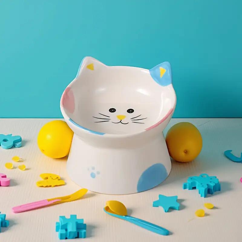 1PC Elevated Cat Food Dish, Ceramic, Raised Feeding Station, Shallow for Whiskers, Dishwasher Safe