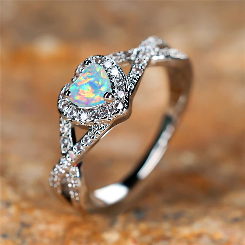 

Boho Female White Fire Opal Stone Engagement Ring Vintage Silver Color Summer Wedding Jewelry For Women 10